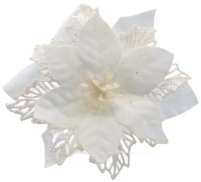 Vianočná dekorácia Poinsettia so štipcom biela, súprava 6 ks