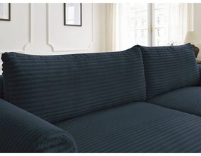 Tmavomodrá menčestrová rozkladacia rohová pohovka (pravý roh) Lucien – Bobochic Paris