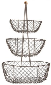 Hnedý kovový poschodový stojan s 3košíkmi a držadlom - 30*22*50 cm