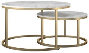 Biele/v zlatej farbe okrúhle konferenčné stolíky v súprave 2 ks s doskou v dekore mramoru ø 79 cm Amelia – CosmoLiving by Cosmopolitan