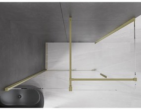 Mexen Velar, sprchový kút s posuvnými dverami 140(dvere) x 80(stena) cm, 8mm číre sklo, zlatá matná, 871-140-080-01-55