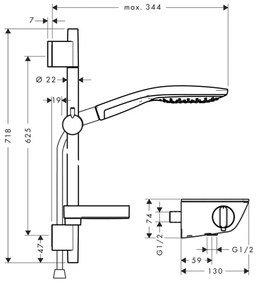 Hansgrohe Raindance Select S, sprchová súprava 150 3jet s termostatom Ecostat Select a sprchovou tyčou 65 cm, biela/chrómová, HAN-27036400