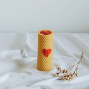 Sviečka z včelieho vosku žlto-červená zdobená 12x4,5 cm