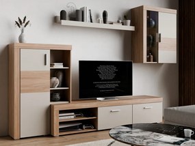 Obývacia stena Pico, dub jantárový/béžová kašmír, s osvetlením