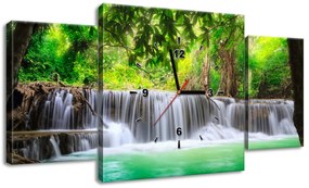 Gario Obraz s hodinami Thajsko a vodopád v Kanjanaburi - 3 dielny Rozmery: 90 x 30 cm