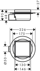 Hansgrohe RainDrain Spot, podlahová odtoková súprava, mriežka 150/150, dlažba zozadu krytu, kartáčovaná nerezová oceľ, HAN-56112800