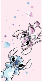 Ružová detská osuška z mikrovlákna 70x140 cm Lilo and Stitch "Universe" – Jerry Fabrics