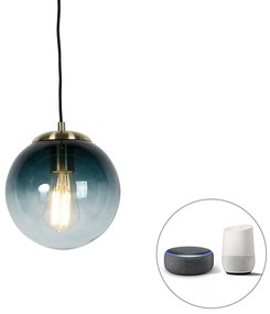 Inteligentné závesné svietidlo mosadz s oceánskym modrým sklom 20 cm vrátane Wifi ST64 - Pallon