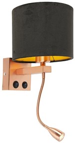 Moderná nástenná lampa medená s čiernym zamatovým tienidlom - Brescia