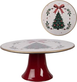 Plastový servírovací tanier na nohe so stromčekmi Christmas Harmony - Ø 22*10 cm