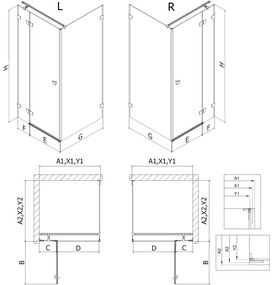 Mexen Lunar T, výklopný pravý sprchový kút 140 x 100 cm, 8mm číre sklo, profil grafit brúsený, 834T-140-100-66-00-P
