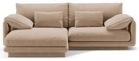 Béžová zamatová rohová pohovka (ľavý roh/s leňoškou) Torino – Micadoni