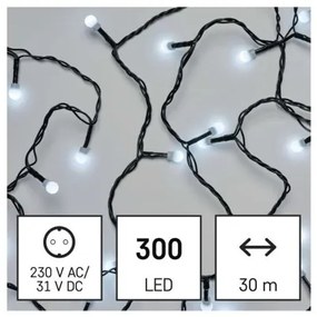 EMOS LED vonkajšia vianočná reťaz CHERRY, 300xLED, studená biela, 30m, časovač, gule, zelená