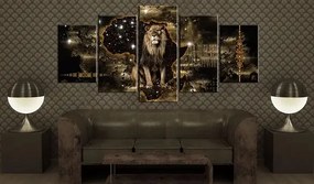 Obraz - Golden Lion (5 Parts) Wide Veľkosť: 100x50, Verzia: Na talianskom plátne