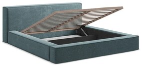 Modrá čalúnená dvojlôžková posteľ s úložným priestorom s roštom 160x200 cm Noho – Makamii