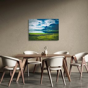 Sklenený obraz jazera s horami (70x50 cm)