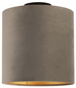 Stropné svietidlo s tienidlom z taupe zamatu so zlatom 25 cm - Combi čierne