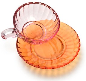 Skleněný šálek s podšálkem VINI 210 ml oranžový/růžový