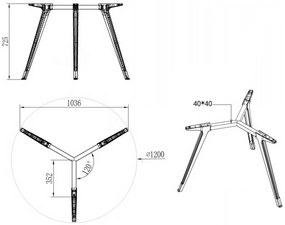 Stolová podnož ZEN, 1036 x 725 mm, čierna