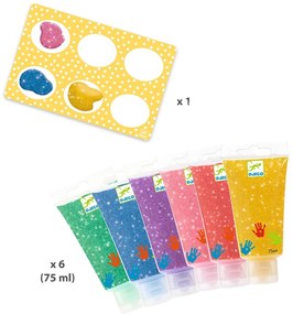 Prstové farby v tube trblietavé – 6 ks