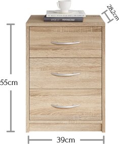 Nočný stolík s 3 zásuvkami Pepe, dub sonoma
