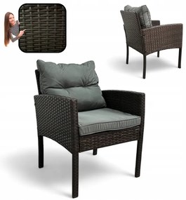 Záhradné kreslo z technoratanu SFS078-SC - tmavohnedé + sivé vankúše