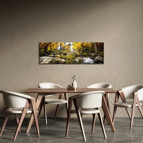 Obraz - Vodopády v jesennej krajine, žlté (s hodinami) (90x30 cm)
