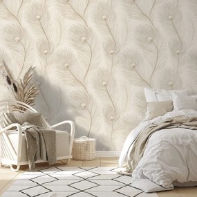 Samolepiaca fototapeta béžová elegancia s vtáčími perami