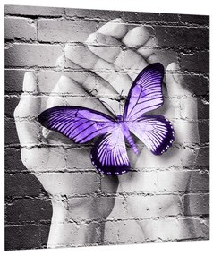 Moderný obraz dlaní s motýľom (30x30 cm)