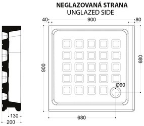 Kerasan Kerasan, RETRO keramická sprchová vanička, štvorec 90x90x20cm, 133801