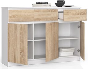 Komoda Karolína 140 cm 3 skrinky a 3 zásuvky biela/sonoma