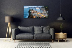 Skleneny obraz More mesto hory krajina 125x50 cm
