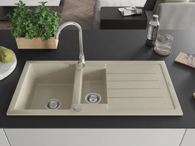 Mexen Andres Granitový drez 1,5-komorový s odkvapkávačom 1000 x 500 mm, béžový, sifón chróm - 6515101510-69