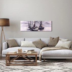 Obraz - Prístav, olejomaľba (s hodinami) (90x30 cm)