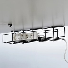 Organizér kabelů pod desku stolu, kovový, černý VILDE 43 x 17 x x 10 cm