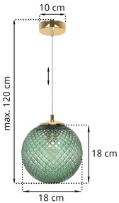 Závesne svietidlo Cannes, 1x zelené sklenené tienidlo (fi 18 cm), G