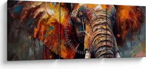 Obraz - Maľba slona (s hodinami) (90x30 cm)