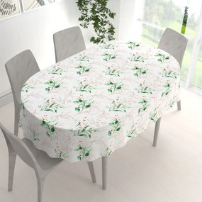 Biante Bavlnený oválny obrus Sandra SA-706 Zeleno-hnedé vetvičky s lístkami na bielom 60x100 cm