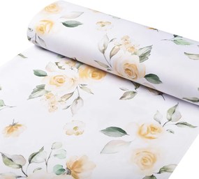 Biante Teflónový behúň na stôl TF-043 Žlté ruže na bielom 35x180 cm