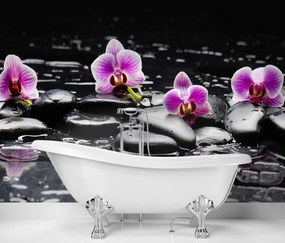 Fototapeta, Zenové kameny a orchideje - 450x315 cm