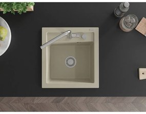 Mexen Vito, 1-komorový granitový drez 490x520x210 mm a drezová batéria Flora, béžová, 6503-69-670401-00