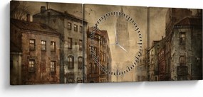 Obraz - Maľba mesta (s hodinami) (90x30 cm)