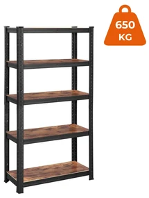 SongmicsHome Policový regál DUSTY,5 políc, max 650kg, čierna/hnedá