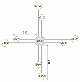 Toolight - LED stropné svietidlo 8-ramenné 8x40W APP210-3CPR + diaľkové ovládanie, čierna, OSW-08465