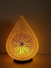 Stolná lampa MANDALA žltá, ručne obojstranne maľovaná, 38 cm