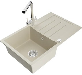 Mexen Bruno, 1-komorový granitový drez s odkvapkávačom 795x495x200 mm a chrómová batéria Duero, béžová, 6513-69-671600-00