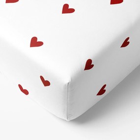 Goldea bavlnená napínacia plachta - červené srdiečka na bielom 200 x 200 cm