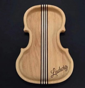 AMADEA Drevená miska v tvare huslí so strunami, masívne drevo, 14x20x2 cm