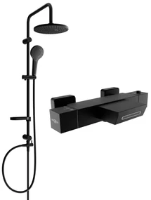 Mexen Erik, sprchový set s dažďovou sprchou a CUBE termostatickou vaňovou batériou, čierna matná, 77360205-70