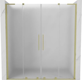 Mexen Velar L Duo, posuvné sprchové dvere do otvoru 170 cm, 8mm sklo námraza, zlatá matná, 871-170-003-32-55